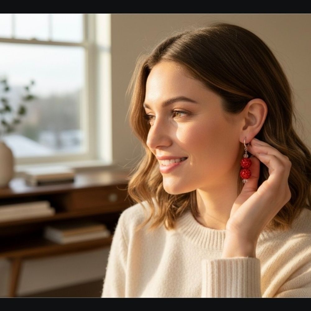 Chrustmas Red Beaded Earrings